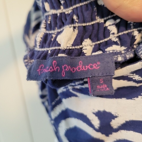 Fresh Produce Blue & White Print Jersey Knit Dress Size Small - Picture 4 of 6